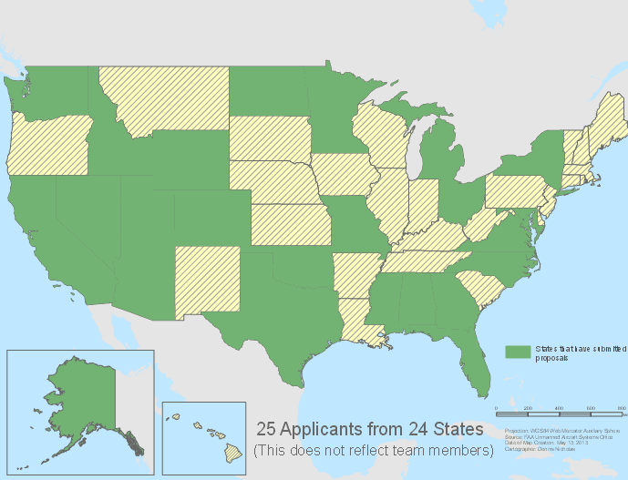 The FAA has already received Unmanned Aircraft Systems test site proposals from 25 applicants in 24 states. All of these organizations are public, but the FAA says private companies may be part of an applicant's team, presumably the loophole that Amazon used.