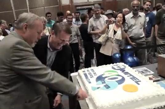 Mitel co-founder Terry Matthews and CEO rich McBee celebrates the Ottawa-based company's 40th birthday in 2012.