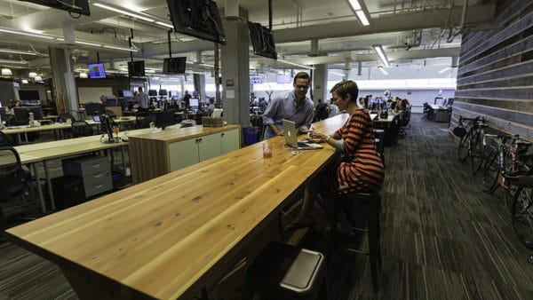 Many of the features incorporated into the new office we from employee requests, such as one for more spaces to work while standing. 