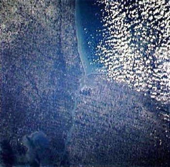 Sarnia from space, photographed by Chris Hadfield in 1995. Forwarded by Mayor Mike Bradley to the Sarnia Journal.