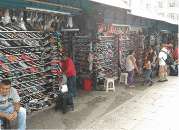 The shoe department at Medellin, Colombia's counterfeit clothing market.
