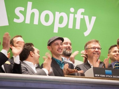 Shopify celebrates its IPO on the NYSE.