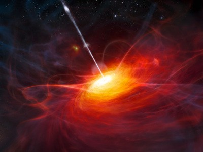 An artist’s rendering of the most distant quasar (courtesy of ESO/M. Kornmesser)
